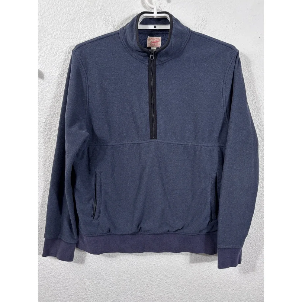 J. Crew 1/4 Zip Pullover Mens XL Navy Blue‎ Fleece Mock Neck Pocket *Flaws